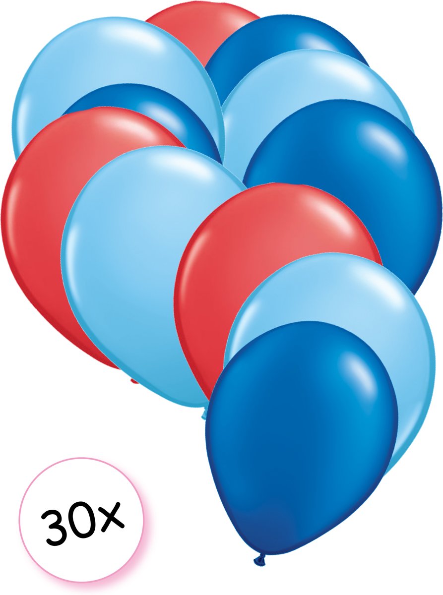 Ballonnen Rood, Licht blauw & Blauw 30 stuks 27 cm